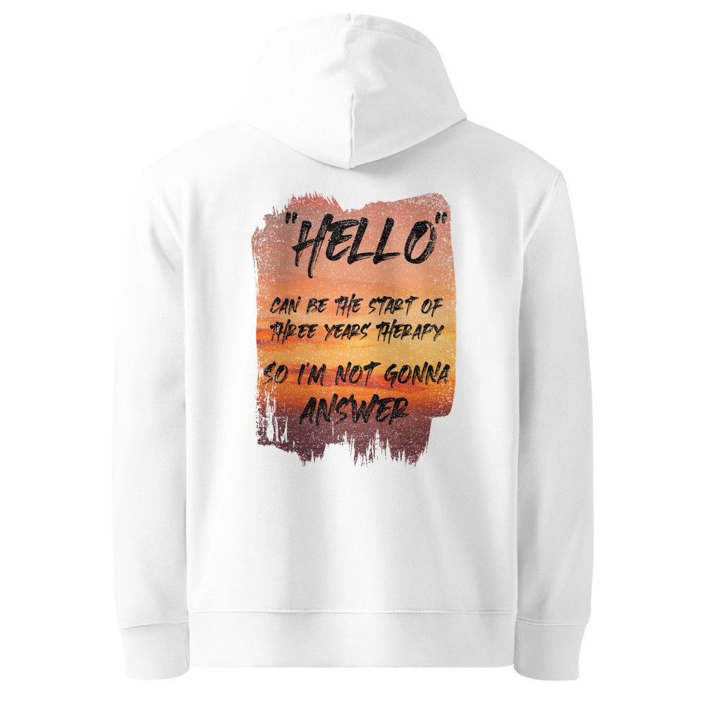 Hello Organic Cotton Hoodie showing the sunset design