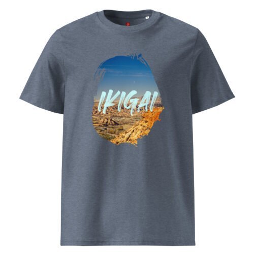 Discover your purpose with our GOTS organic cotton t-shirt, featuring a breathtaking desert landscape and the inspiring Japanese word "Ikigai". Perfect for seekers of depth and meaning.