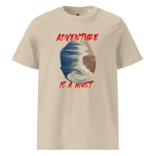Rock our GOTS organic cotton t-shirt featuring a stunning ocean and beach print with "Adventure is a Must". Perfect for nature lovers and thrill-seekers, this eco-friendly tee is all about comfort and style.