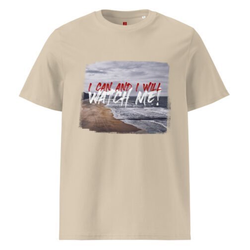 Rock our GOTS organic cotton t-shirt featuring a stunning beach scene with the empowering message "I Can and I Will, Watch Me!". Perfect for nature lovers and go-getters, this eco-friendly tee combines comfort and style.