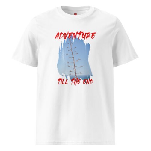 Rock our GOTS organic cotton t-shirt featuring a stunning tree silhouette with "Adventure Till The End" text. Perfect for nature lovers and thrill-seekers, this eco-friendly tee is all about comfort and style.