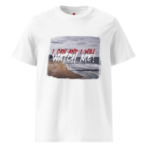 Rock our GOTS organic cotton t-shirt featuring a stunning beach scene with the empowering message "I Can and I Will, Watch Me!". Perfect for nature lovers and go-getters, this eco-friendly tee combines comfort and style.