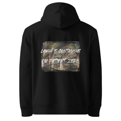 <p class="p1">Embrace joy and nature with our unisex organic cotton hoodie, featuring the fun <b>“Laughter is Contagious”</b> quote and forest design. GOTS certified and ideal for eco-conscious adventurers</p>