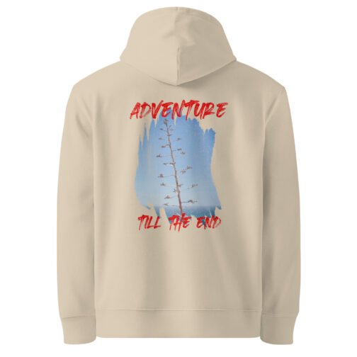 <p class="p1">Stay warm and eco-friendly with our unisex organic cotton hoodie, featuring the <b>“Adventure Till the End”</b> tree print and a front pouch pocket. GOTS certified and perfect for nature lovers.</p>