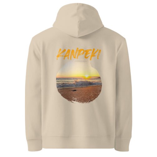 <p class="p1">Stay warm in our unisex organic cotton hoodie featuring the <b>“Kanpeki”</b> (perfect) sunset beach design and a front pouch pocket. GOTS certified, perfect for eco-conscious adventurers.</p>