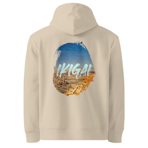 <p class="p1">Find your purpose in our unisex organic cotton hoodie, featuring the <b>“Ikigai”</b> (reason for being) desert landscape design and a front pouch pocket. GOTS certified and ideal for mindful adventurers.</p>