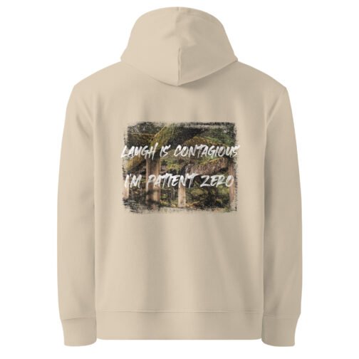 <p class="p1">Embrace joy and nature with our unisex organic cotton hoodie, featuring the fun <b>“Laughter is Contagious”</b> quote and forest design. GOTS certified and ideal for eco-conscious adventurers</p>