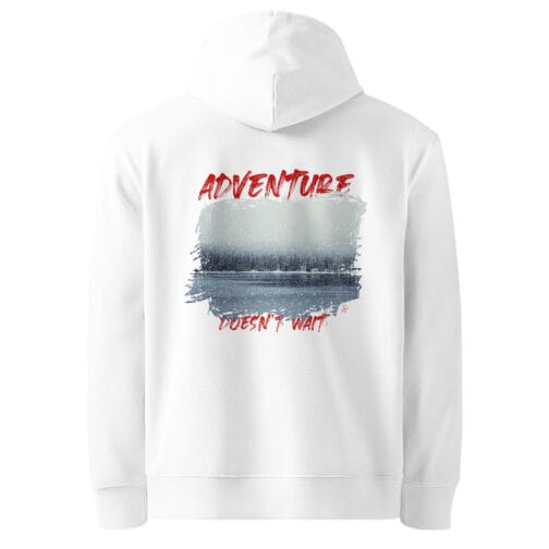 Adventure Does Not Wait Organic Cotton Hoodie – Unisex Winter Forest Design | GOTS Certified Eco-Friendly - Image 2