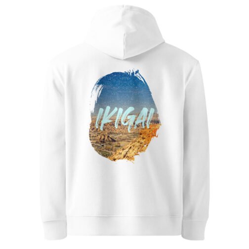 <p class="p1">Find your purpose in our unisex organic cotton hoodie, featuring the <b>“Ikigai”</b> (reason for being) desert landscape design and a front pouch pocket. GOTS certified and ideal for mindful adventurers.</p>