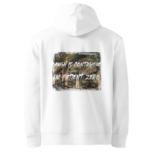 <p class="p1">Embrace joy and nature with our unisex organic cotton hoodie, featuring the fun <b>“Laughter is Contagious”</b> quote and forest design. GOTS certified and ideal for eco-conscious adventurers</p>